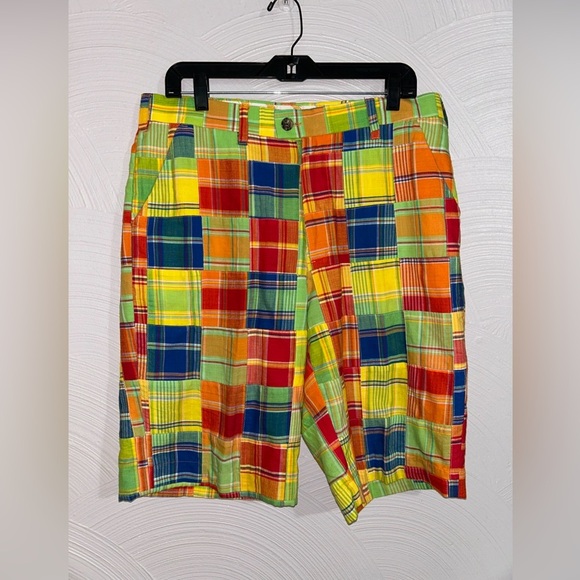 Loudmouth Shorts Golf Plaid Patchwork Mens Size 34 Multicolor Flat Front - Picture 1 of 5